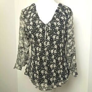 Silkland Vintage 💯% Silk Floral V-neck Blouse, Sz L  (PTP 19")